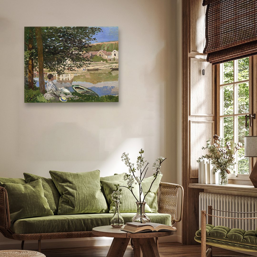 On the Bank of the Seine Bennecourt Painting 5 : 4 Horizontal Premium Wall Art Canvas by MeriDeewar