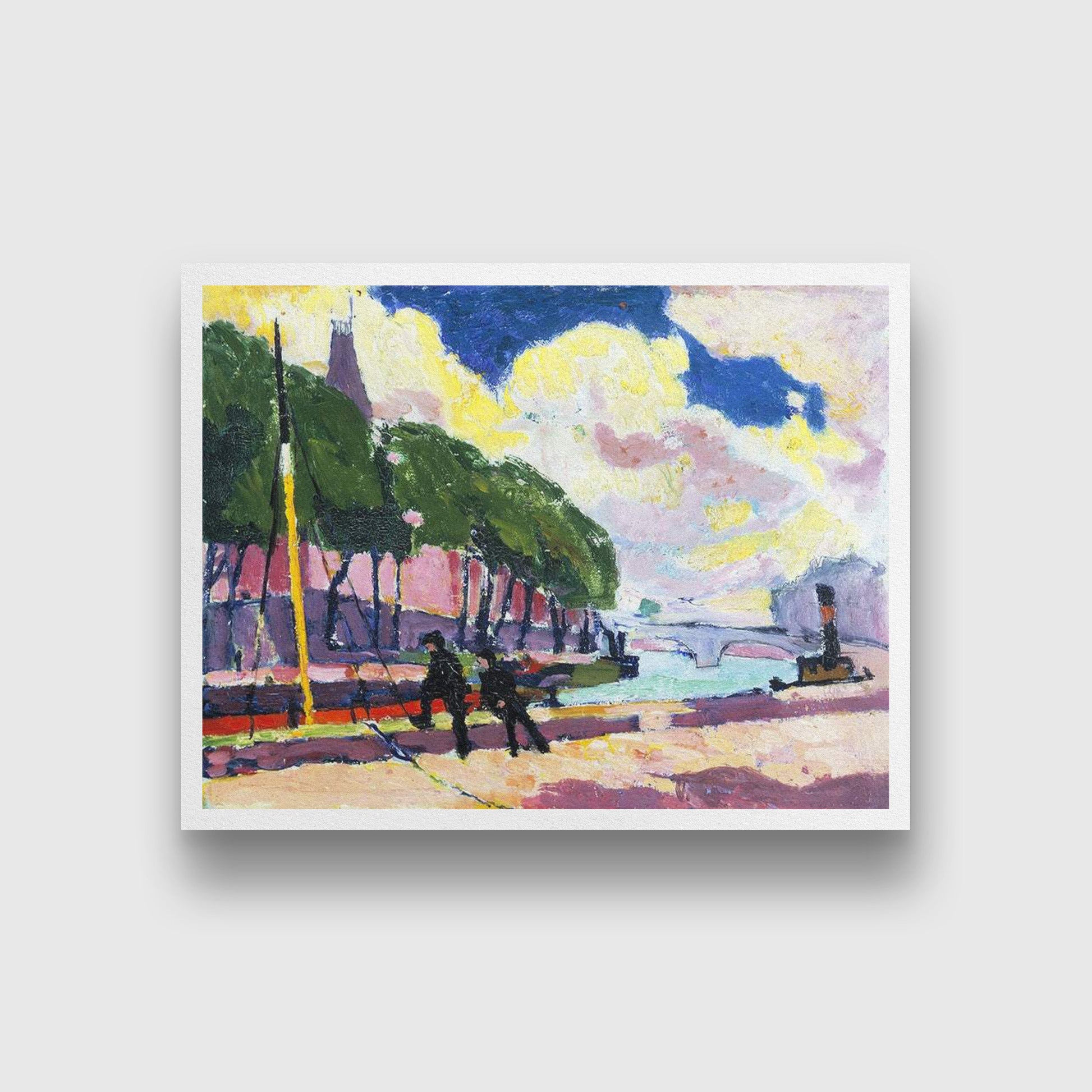 On the Banks of the Seine Henry Lyman Saÿen Painting - MeriDeewar 4 : 3 Horizontal Premium Wall Art Canvas by MeriDeewar