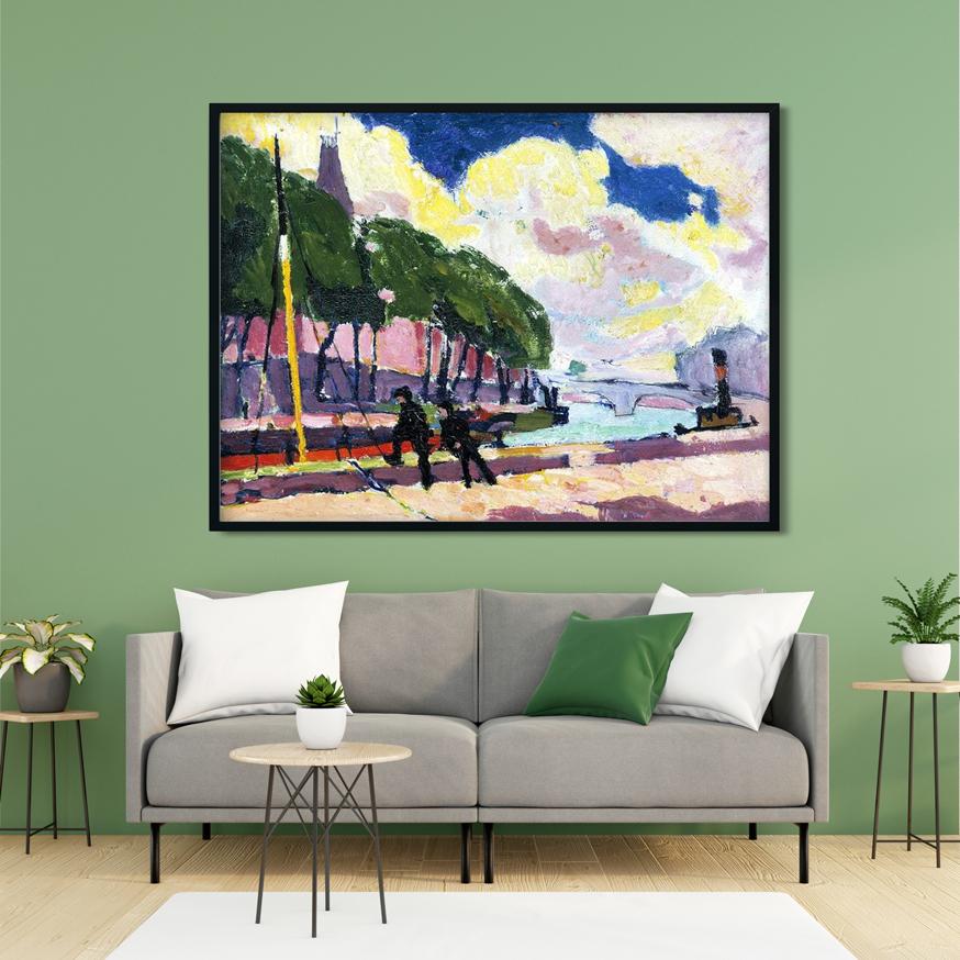 On the Banks of the Seine Henry Lyman Saÿen Painting - MeriDeewar 4 : 3 Horizontal Premium Wall Art Canvas by MeriDeewar