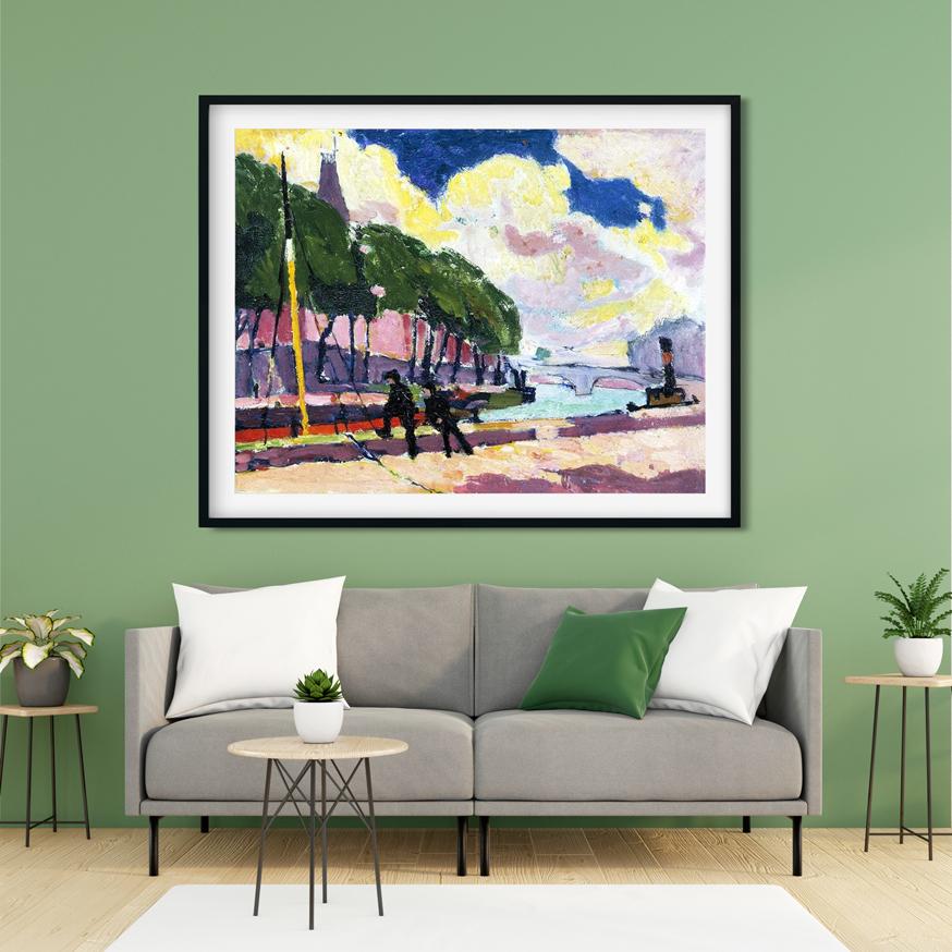 On the Banks of the Seine Henry Lyman Saÿen Painting - MeriDeewar 4 : 3 Horizontal Premium Wall Art Canvas by MeriDeewar