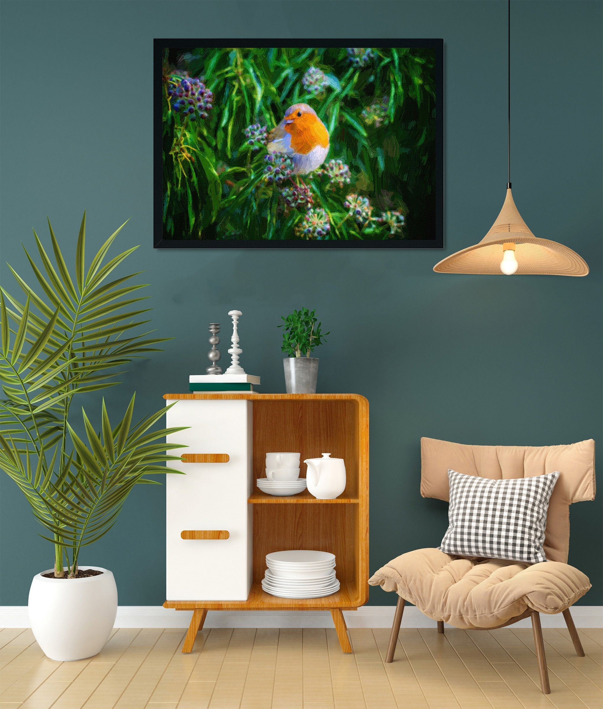 Orange tropic bird Painting - Meri Deewar 3 : 2 Horizontal Premium Wall Art Canvas by MeriDeewar