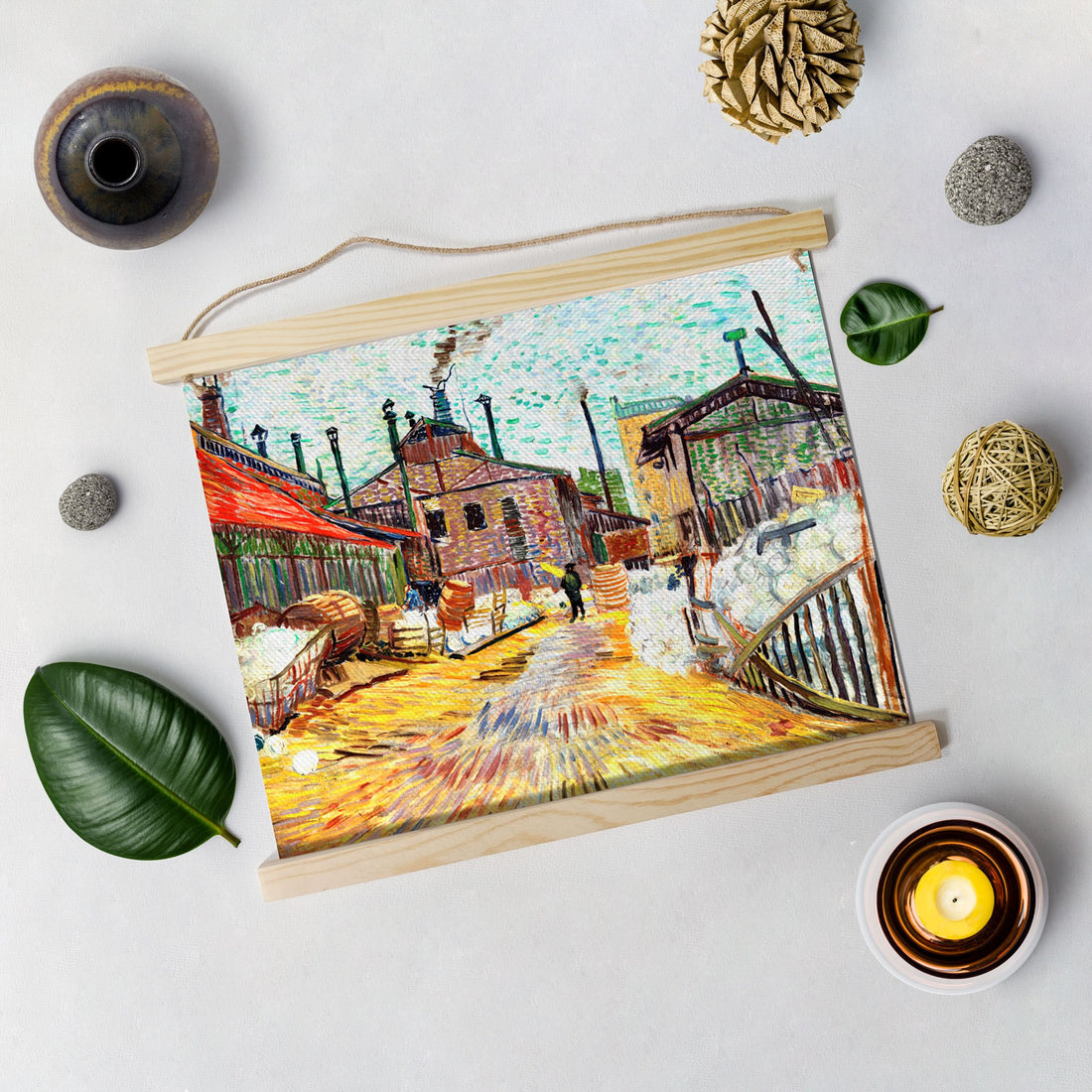 Painting Of A Factory, By Van Gogh  Hanging Canvas - Meri Deewar Hanging Canvas Premium Wall Art Canvas by MeriDeewar