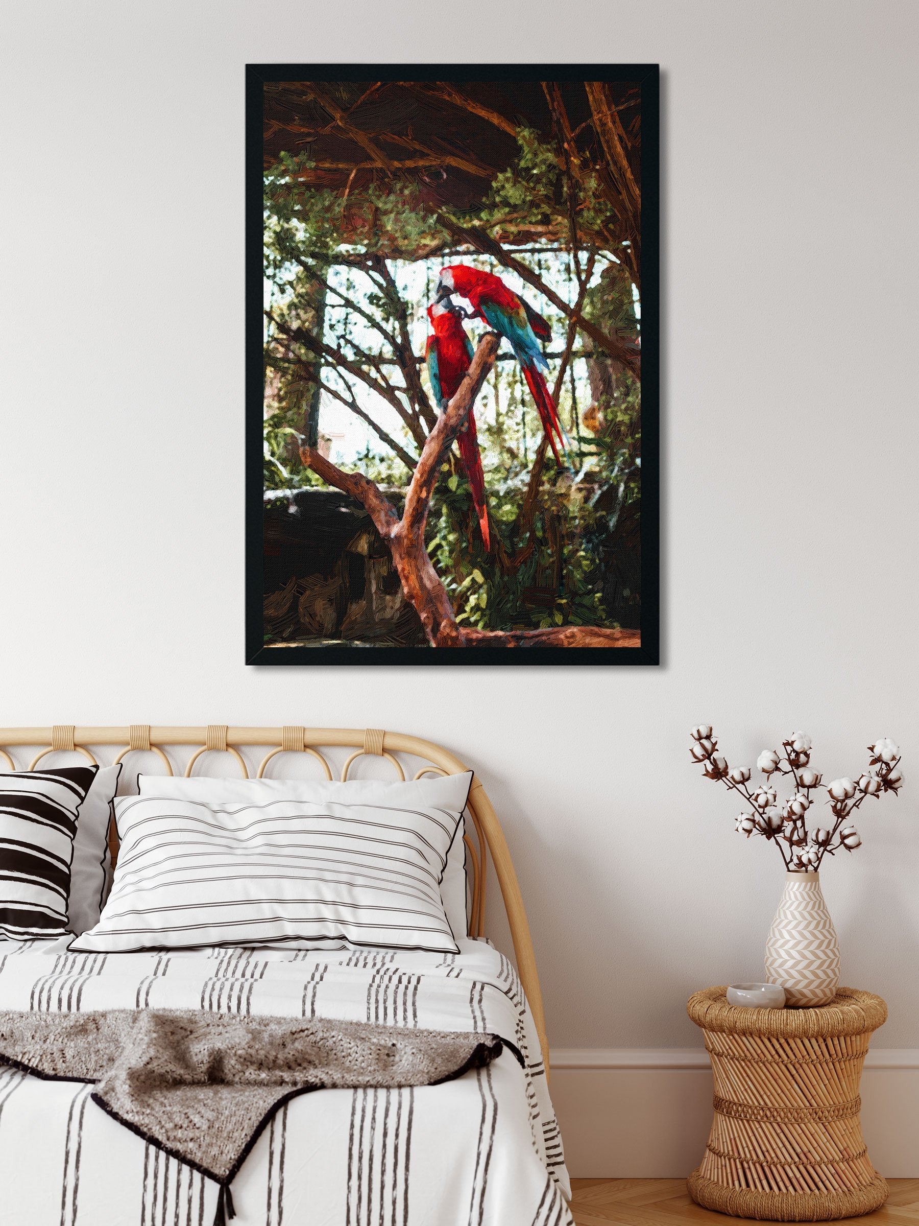 Pair lovebirds Painting - Meri Deewar 2 : 3 Vertical Premium Wall Art Canvas by MeriDeewar