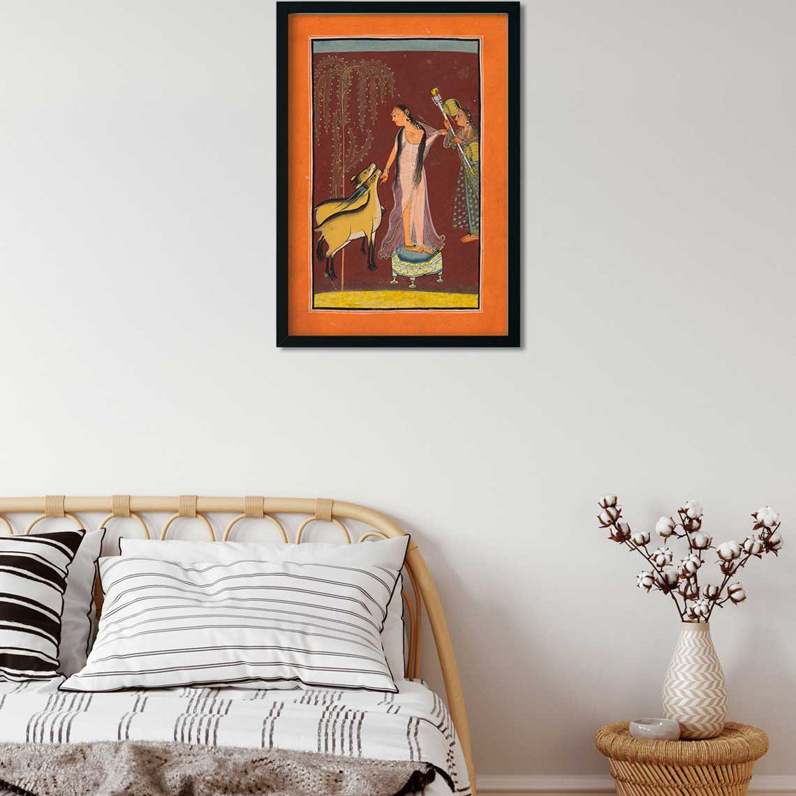 Pair of Deer Probably Gujari Ragini Painting 2 : 3 Vertical Premium Wall Art Canvas by MeriDeewar
