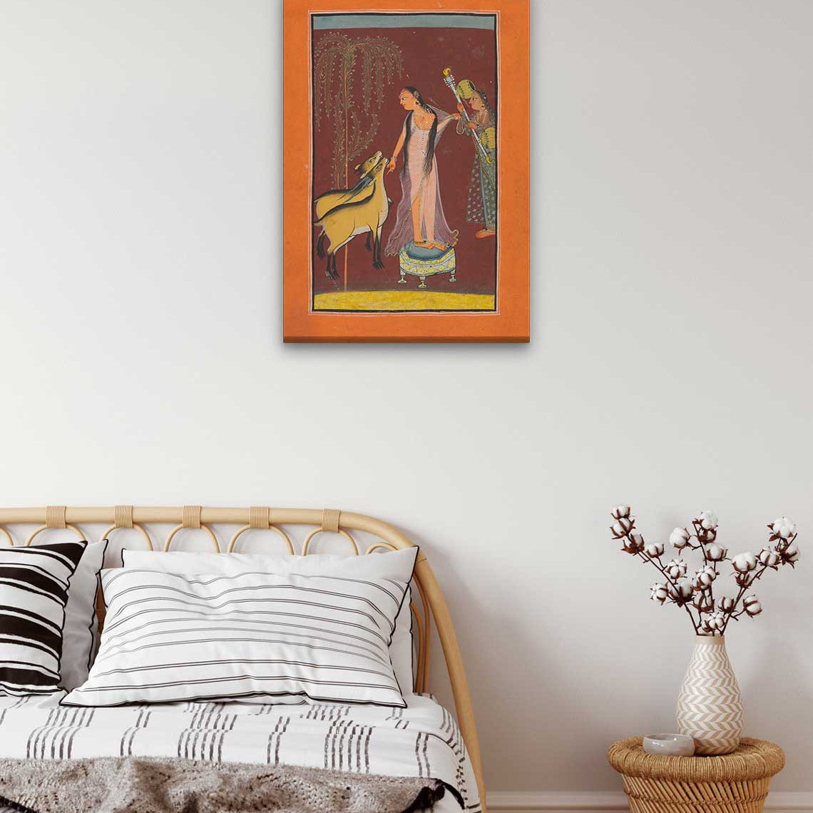 Pair of Deer Probably Gujari Ragini Painting 2 : 3 Vertical Premium Wall Art Canvas by MeriDeewar