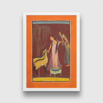 Pair of Deer Probably Gujari Ragini Painting 2 : 3 Vertical Premium Wall Art Canvas by MeriDeewar