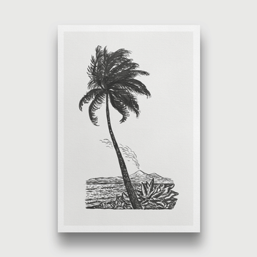 Palm tree with an island Painting 2 : 3 Vertical Premium Wall Art Canvas by MeriDeewar