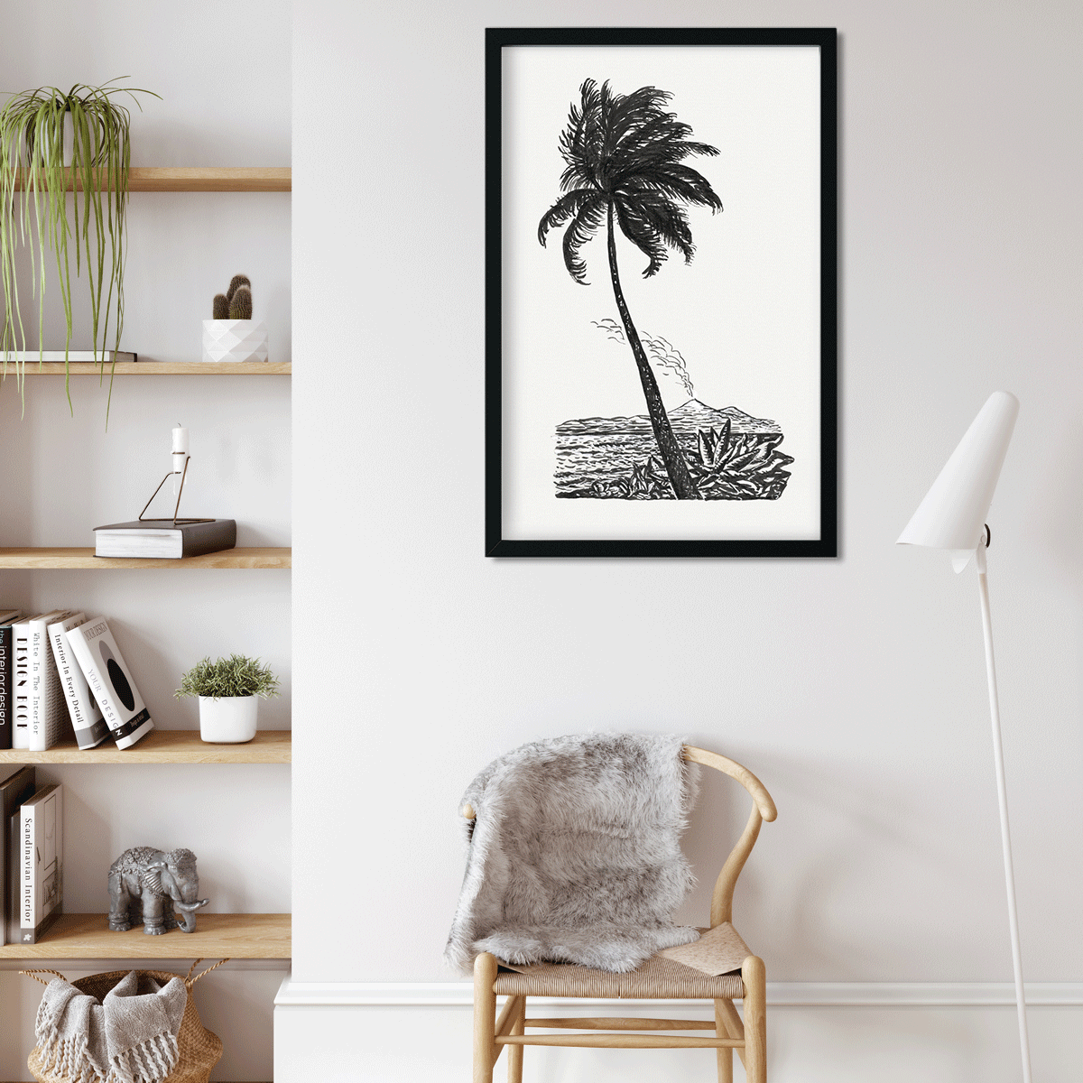 Palm tree with an island Painting 2 : 3 Vertical Premium Wall Art Canvas by MeriDeewar