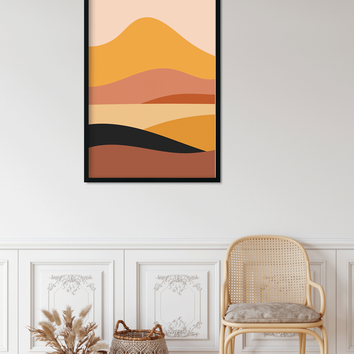 Panorama with mountain cactus boho Painting 2 : 3 Vertical Premium Wall Art Canvas by MeriDeewar