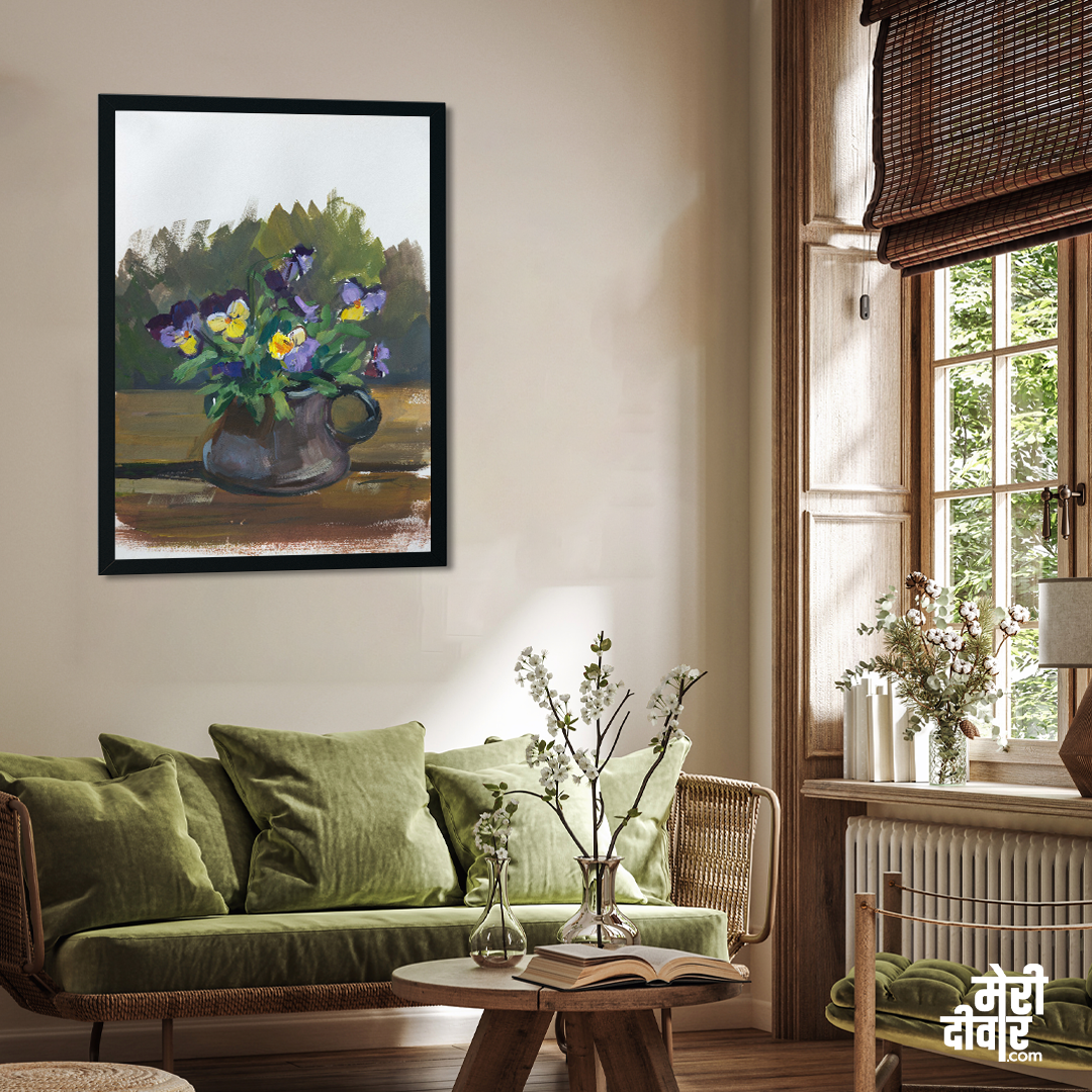 Pansies Flowers Gouache Painting 3 : 4.2 Vertical Premium Wall Art Canvas by MeriDeewar