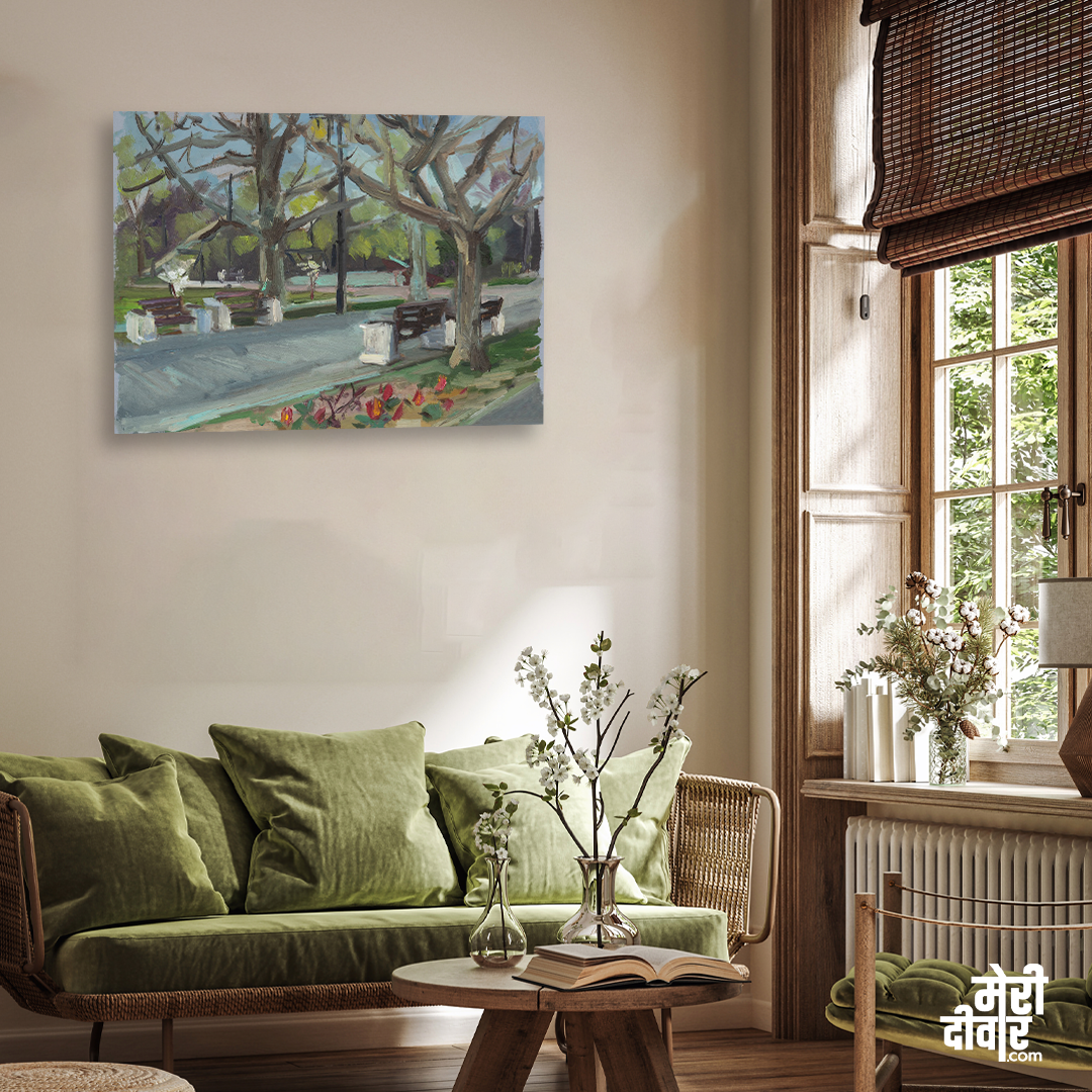 Park Alley Painting 4 : 3 Horizontal Premium Wall Art Canvas by MeriDeewar