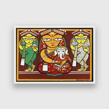 Parvati and Ganesha Jamini Roy Painting 3 : 2 Horizontal Premium Wall Art Canvas by MeriDeewar