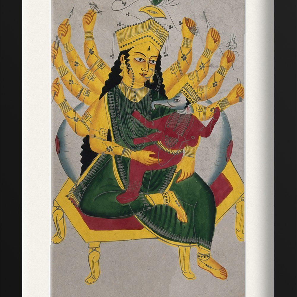 Parvati-enthroned-nursing-Ganesha Painting - Meri Deewar 2 : 3 Vertical Premium Wall Art Canvas by MeriDeewar