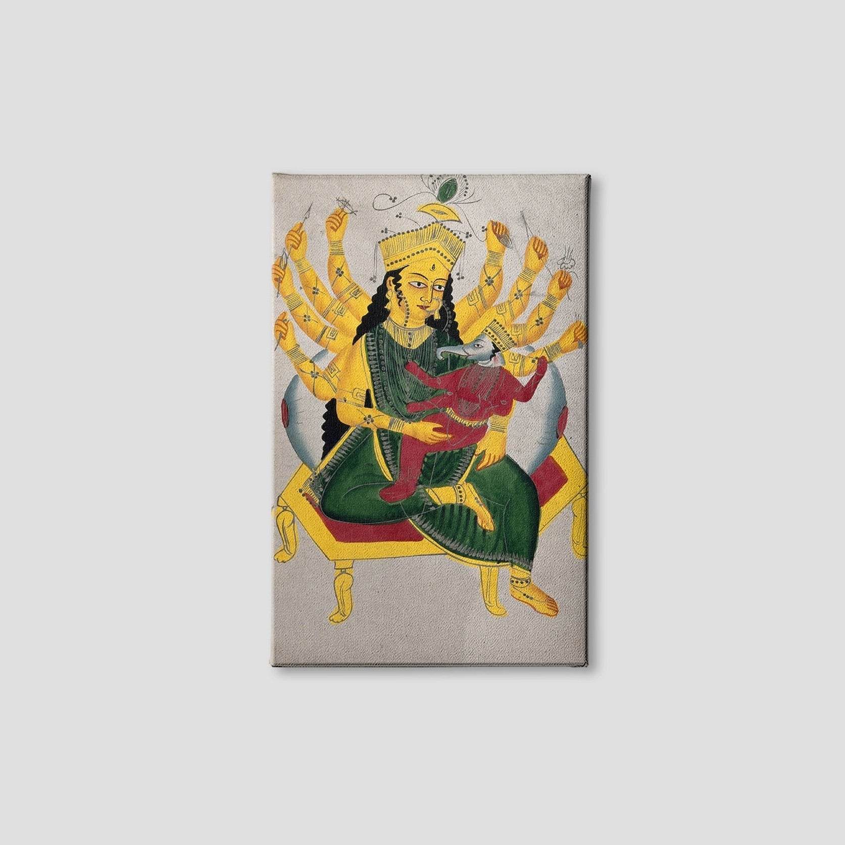 Parvati-enthroned-nursing-Ganesha Painting - Meri Deewar 2 : 3 Vertical Premium Wall Art Canvas by MeriDeewar