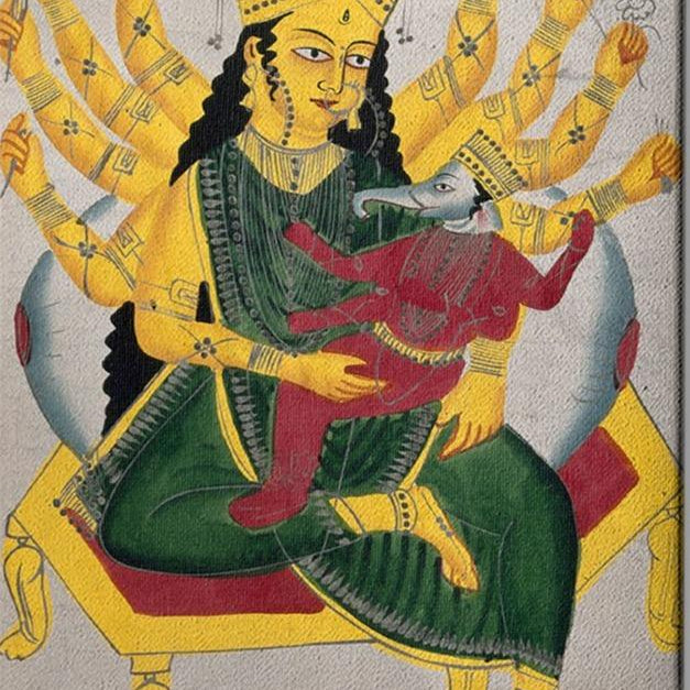 Parvati-enthroned-nursing-Ganesha Painting - Meri Deewar 2 : 3 Vertical Premium Wall Art Canvas by MeriDeewar
