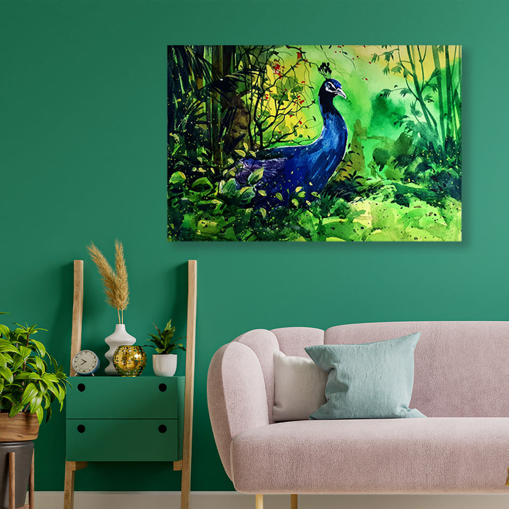 Peacock Painting - Meri Deewar 3 : 2 Horizontal Premium Wall Art Canvas by MeriDeewar