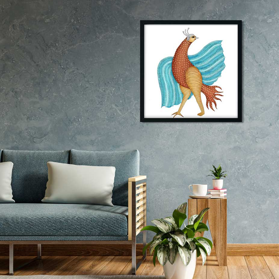 Peacock Painting 1 : 1 Square Premium Wall Art Canvas by MeriDeewar