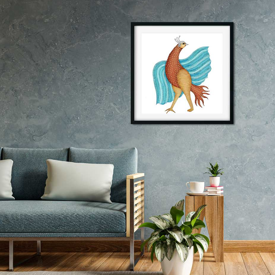 Peacock Painting 1 : 1 Square Premium Wall Art Canvas by MeriDeewar