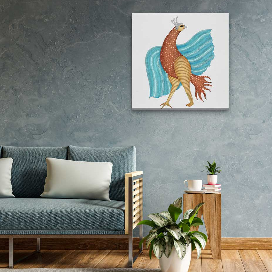 Peacock Painting 1 : 1 Square Premium Wall Art Canvas by MeriDeewar