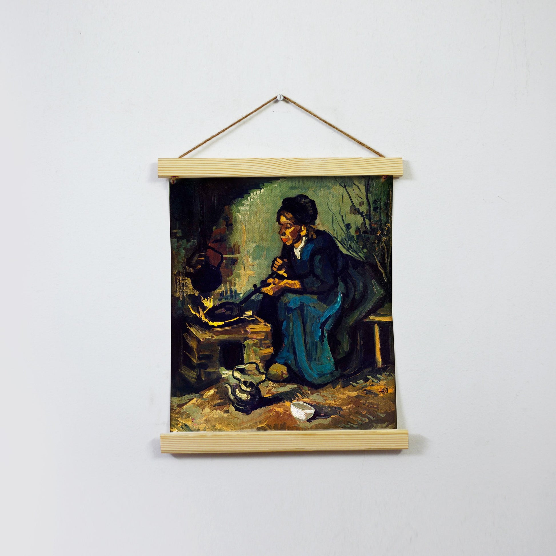 Peasant Woman Cooking By A Fireplace By Van Gogh Hanging Canvas Painting - Meri Deewar Hanging Canvas Premium Wall Art Canvas by MeriDeewar
