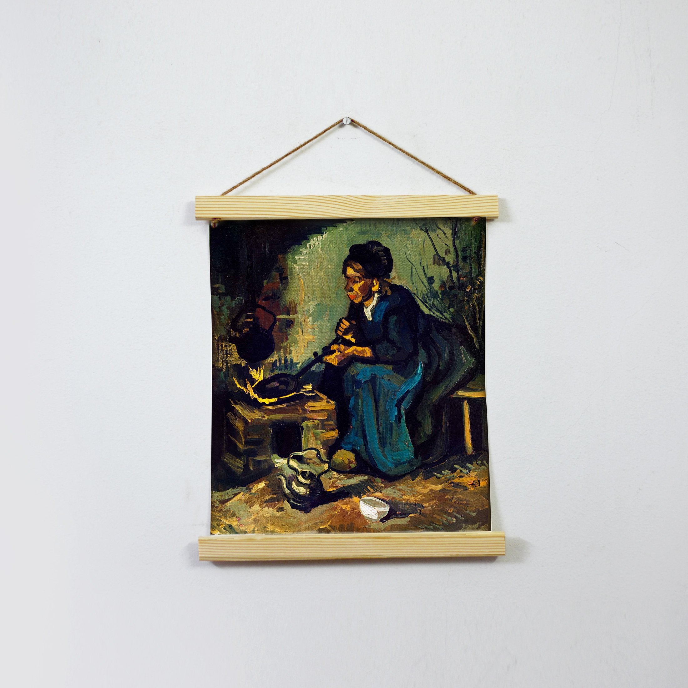 Peasant Woman Cooking By A Fireplace By Van Gogh Hanging Canvas Painting - Meri Deewar Hanging Canvas Premium Wall Art Canvas by MeriDeewar