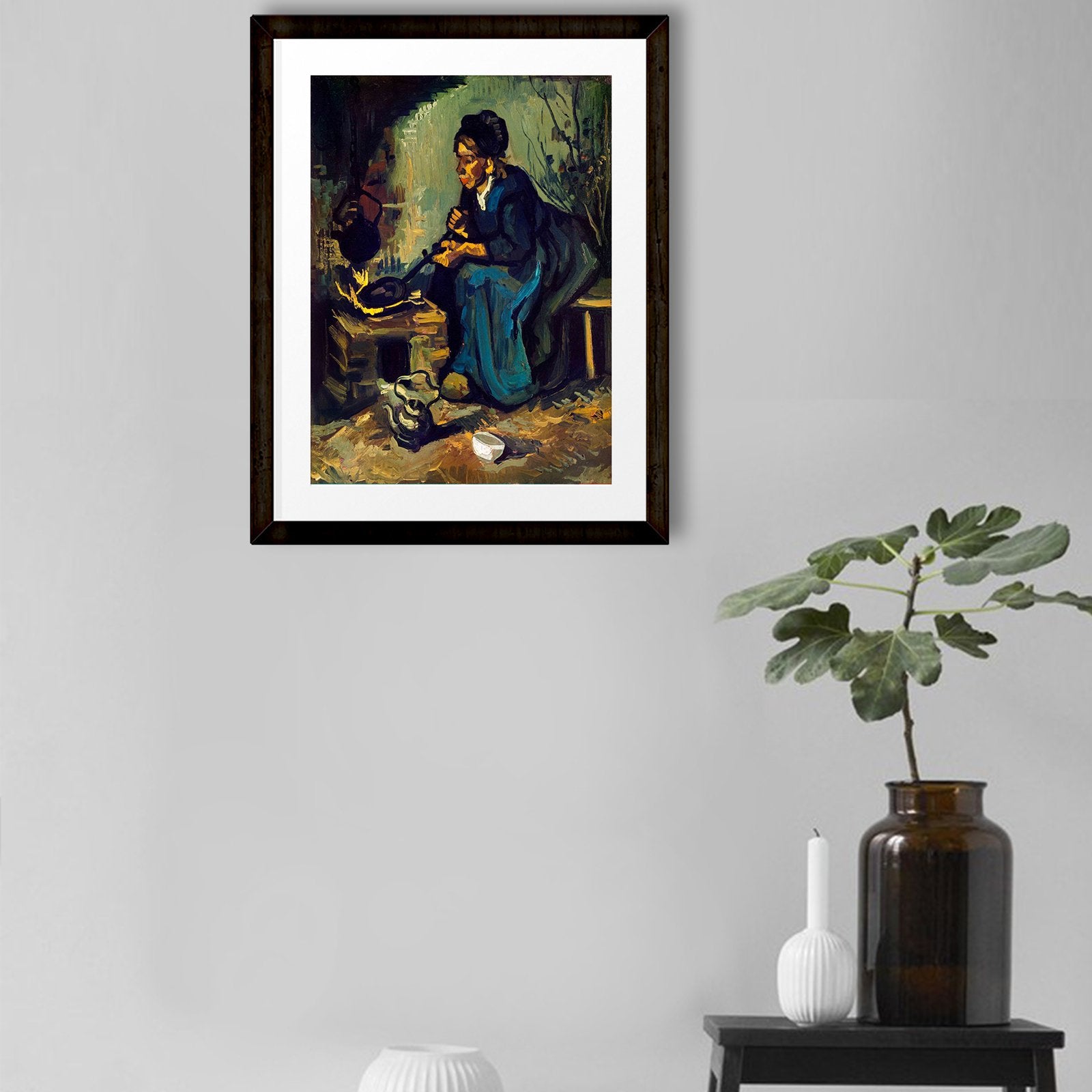 Peasant Woman Cooking by a Fireplace By Van Gogh Painting - Meri Deewar 4 :5 Vertical Premium Wall Art Canvas by MeriDeewar