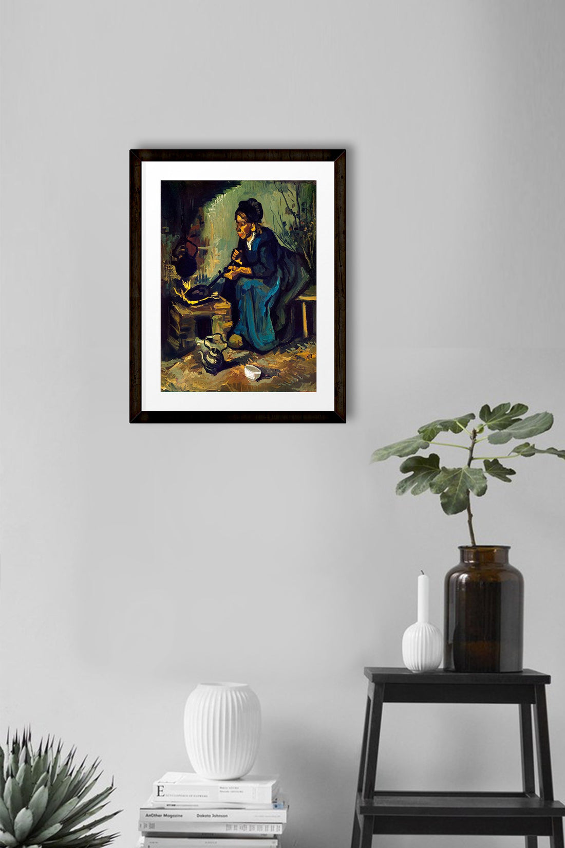 Peasant Woman Cooking by a Fireplace By Van Gogh Painting - Meri Deewar 4 :5 Vertical Premium Wall Art Canvas by MeriDeewar