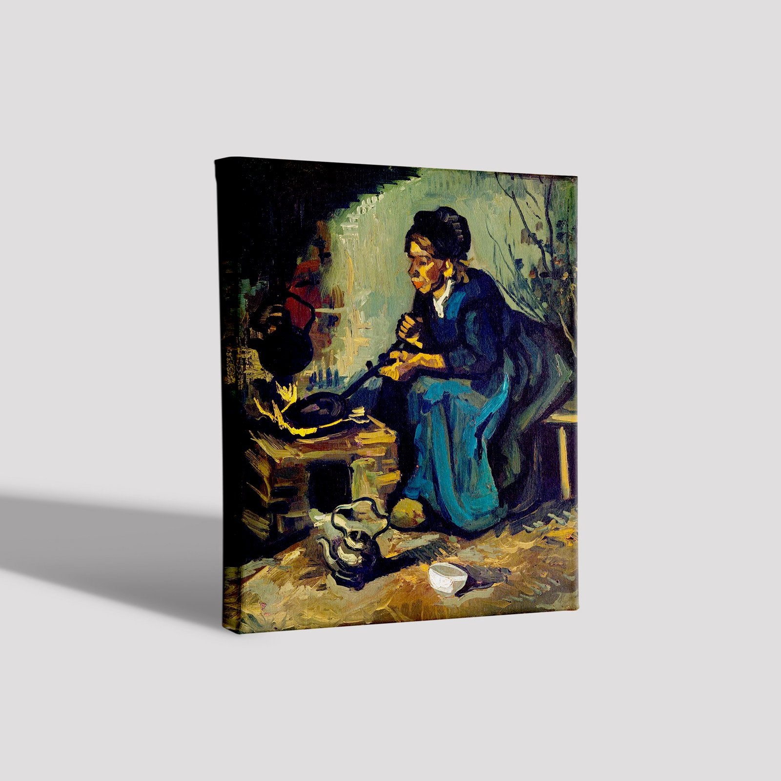 Peasant Woman Cooking by a Fireplace By Van Gogh Painting - Meri Deewar 4 :5 Vertical Premium Wall Art Canvas by MeriDeewar