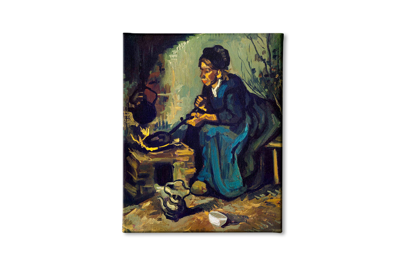 Peasant Woman Cooking by a Fireplace By Van Gogh Painting - Meri Deewar 4 :5 Vertical Premium Wall Art Canvas by MeriDeewar