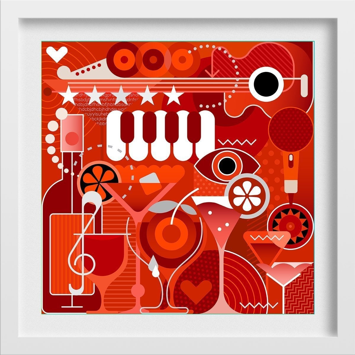 Picasso Style music and cocktails Artwork Painting - Meri Deewar 1 : 1 Square Premium Wall Art Canvas by MeriDeewar