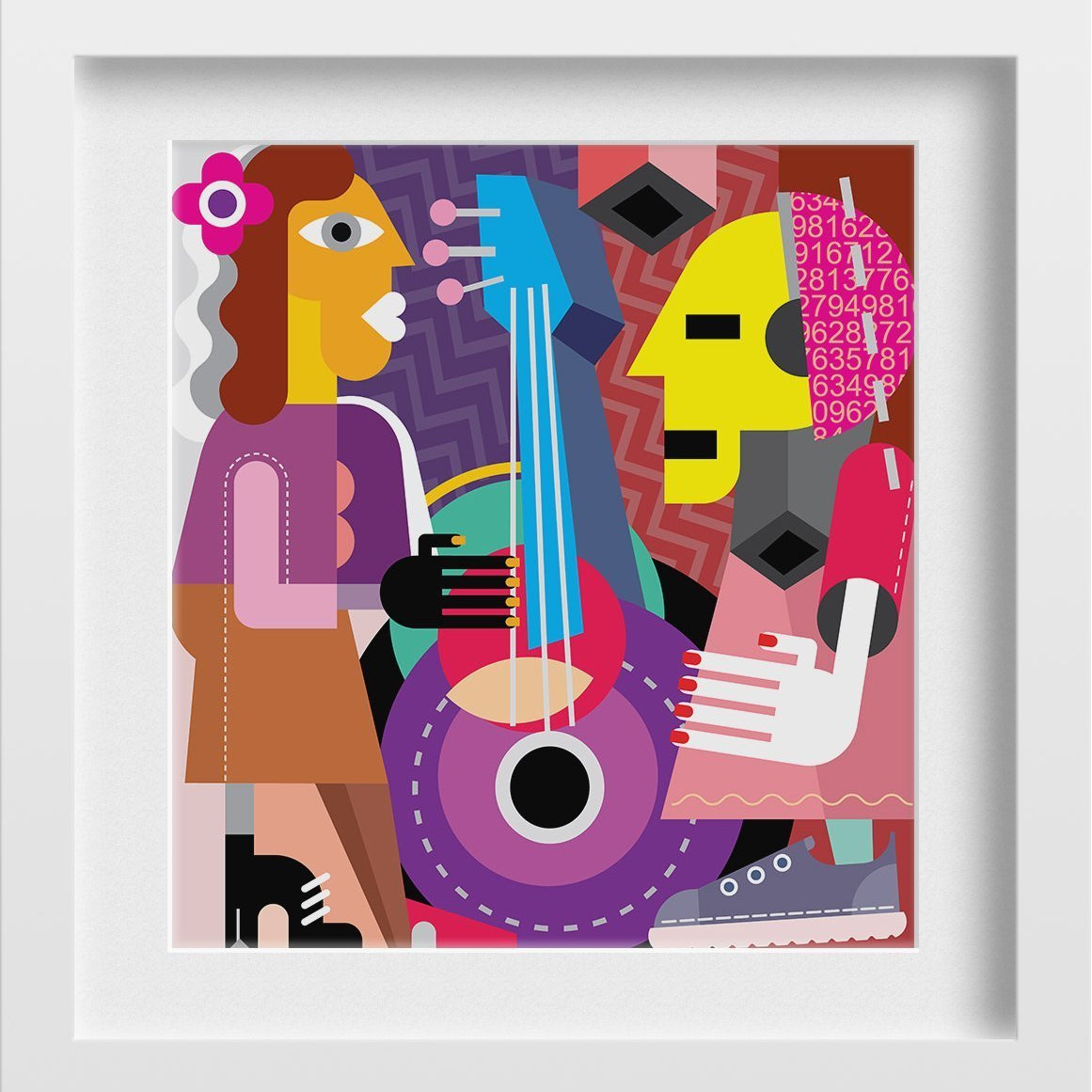 Picasso Style The Dance Artwork Painting - Meri Deewar 1 : 1 Square Premium Wall Art Canvas by MeriDeewar