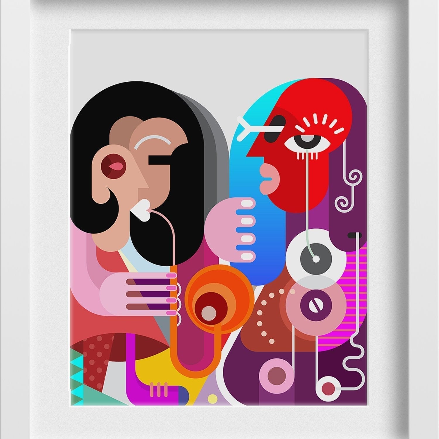 Picasso Style woman playing saxophone Artwork Painting - Meri Deewar 3 : 4 Vertical Premium Wall Art Canvas by MeriDeewar
