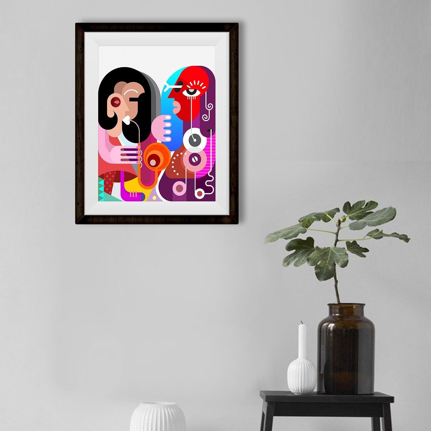 Picasso Style woman playing saxophone Artwork Painting - Meri Deewar 3 : 4 Vertical Premium Wall Art Canvas by MeriDeewar