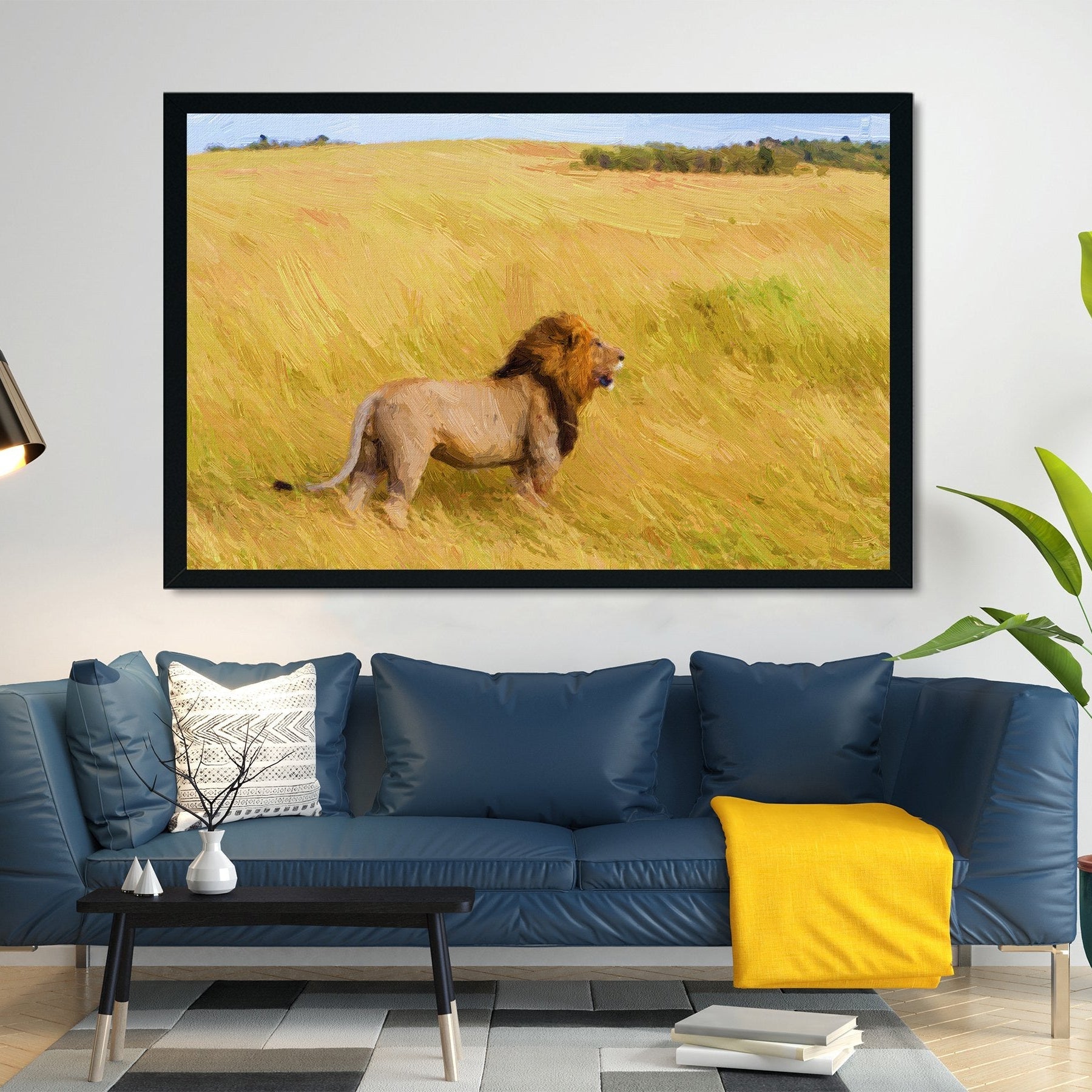 Picture of lions in grass Painting - Meri Deewar 3 : 2 Horizontal Premium Wall Art Canvas by MeriDeewar