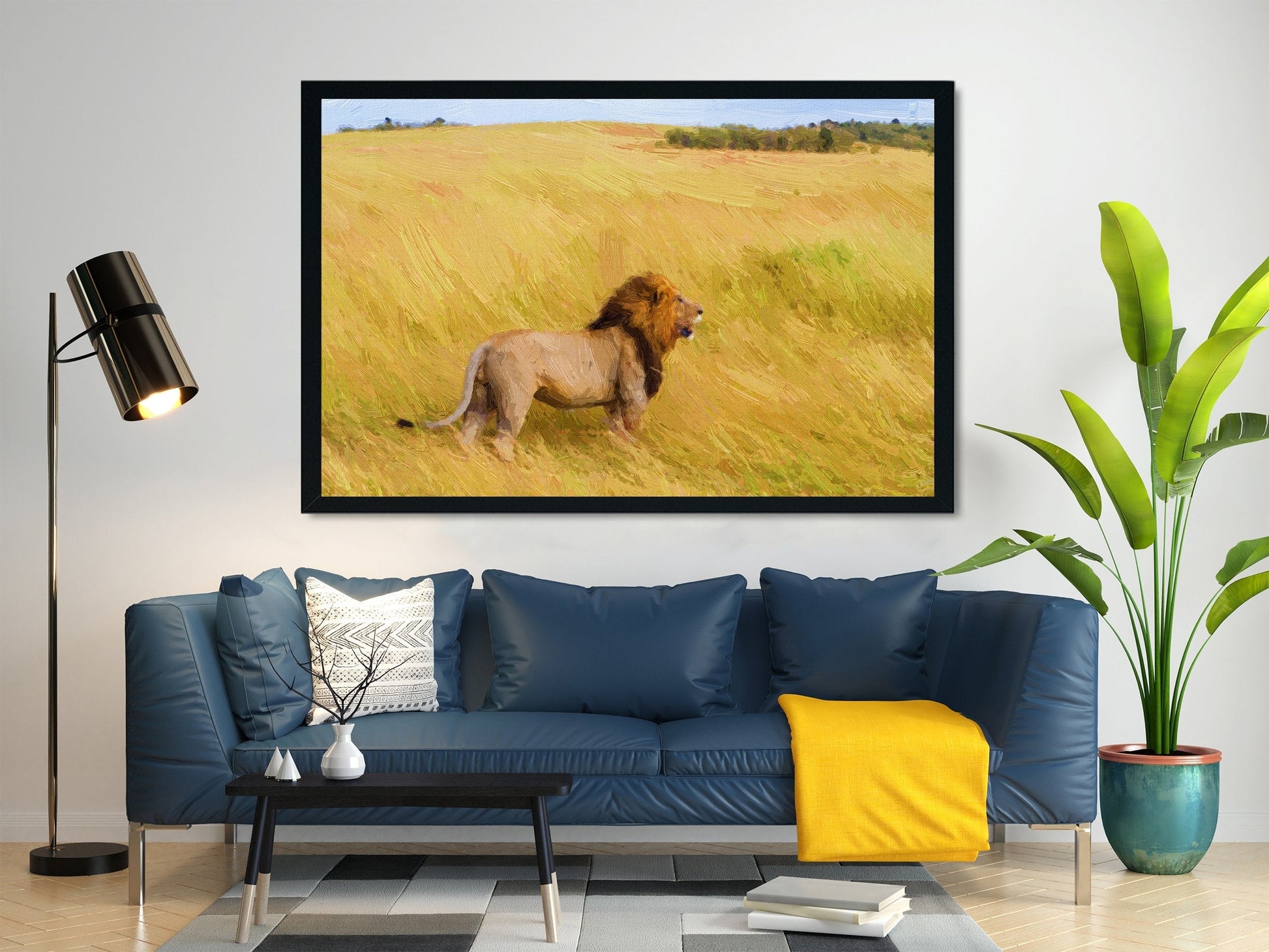 Picture of lions in grass Painting - Meri Deewar 3 : 2 Horizontal Premium Wall Art Canvas by MeriDeewar