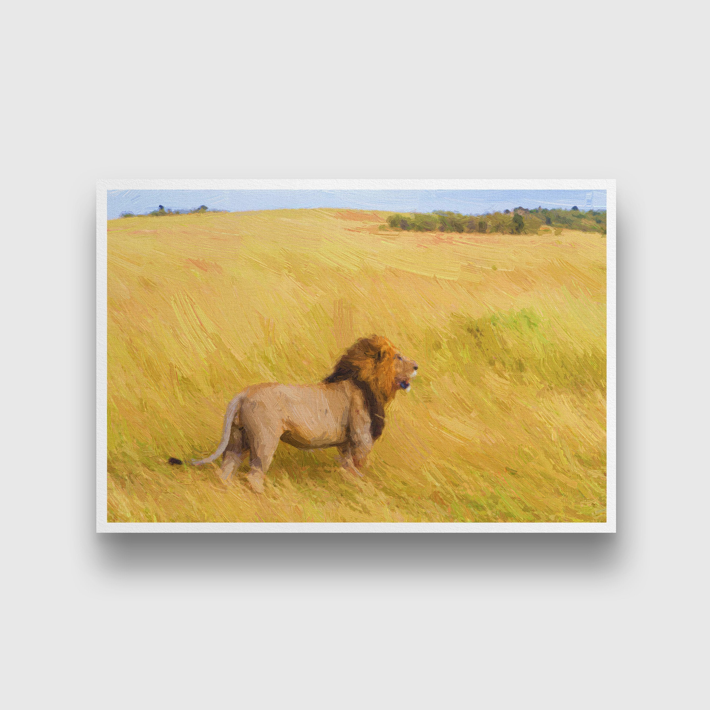 Picture of lions in grass Painting - Meri Deewar 3 : 2 Horizontal Premium Wall Art Canvas by MeriDeewar