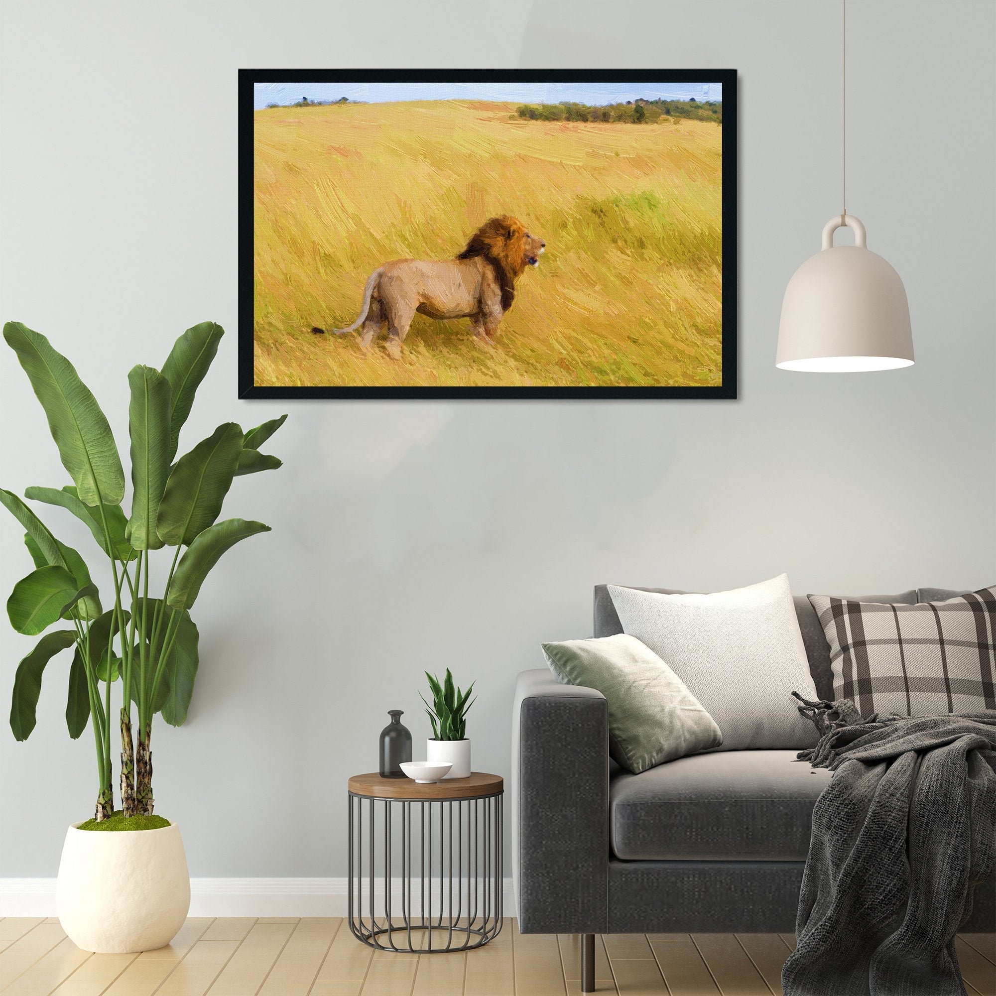 Picture of lions in grass Painting - Meri Deewar 3 : 2 Horizontal Premium Wall Art Canvas by MeriDeewar