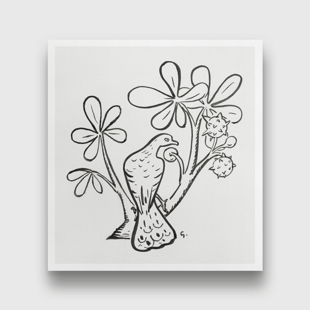 Pigeon on a branch of a chestnut tree Painting 1 : 1 Square Premium Wall Art Canvas by MeriDeewar