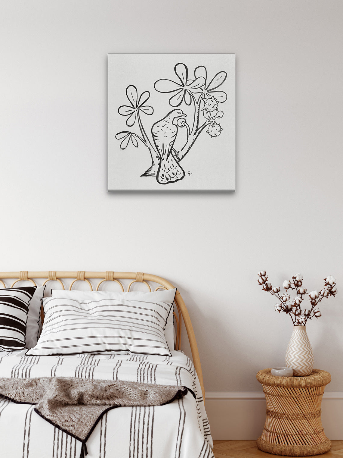 Pigeon on a branch of a chestnut tree Painting 1 : 1 Square Premium Wall Art Canvas by MeriDeewar