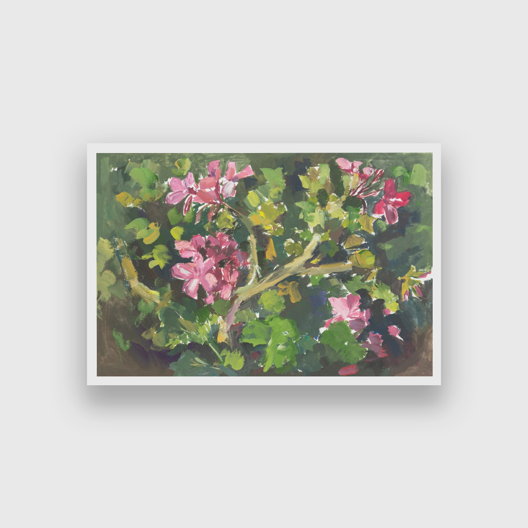 Pink Geranium Gouache Painting 3 : 2 Horizontal Premium Wall Art Canvas by MeriDeewar