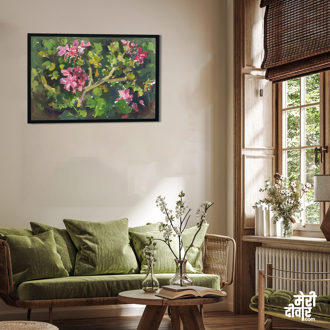 Pink Geranium Gouache Painting 3 : 2 Horizontal Premium Wall Art Canvas by MeriDeewar