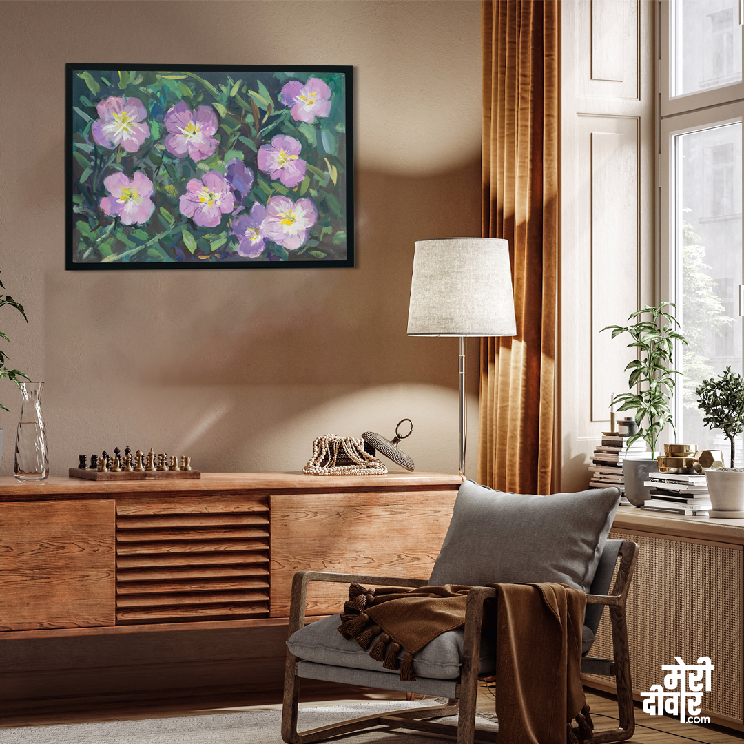 Pink Gouache Flowers Pink Bloomed Garden Delicate Soft Flowers Painting 3 : 2 Horizontal Premium Wall Art Canvas by MeriDeewar