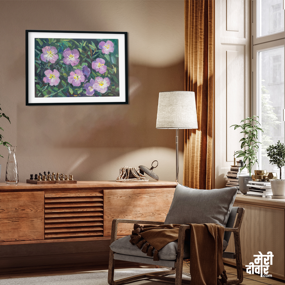 Pink Gouache Flowers Pink Bloomed Garden Delicate Soft Flowers Painting 3 : 2 Horizontal Premium Wall Art Canvas by MeriDeewar