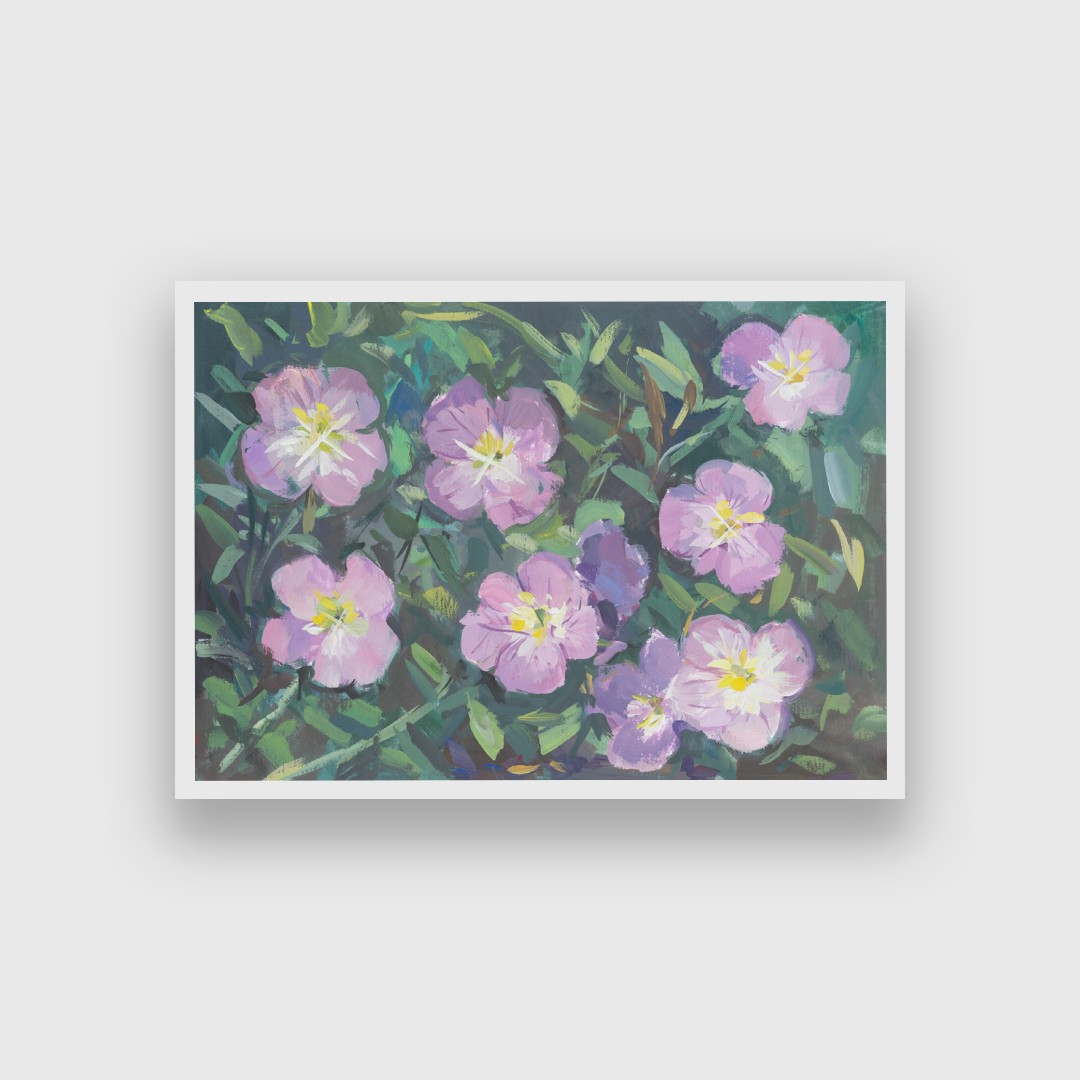 Pink Gouache Flowers Pink Bloomed Garden Delicate Soft Flowers Painting 3 : 2 Horizontal Premium Wall Art Canvas by MeriDeewar