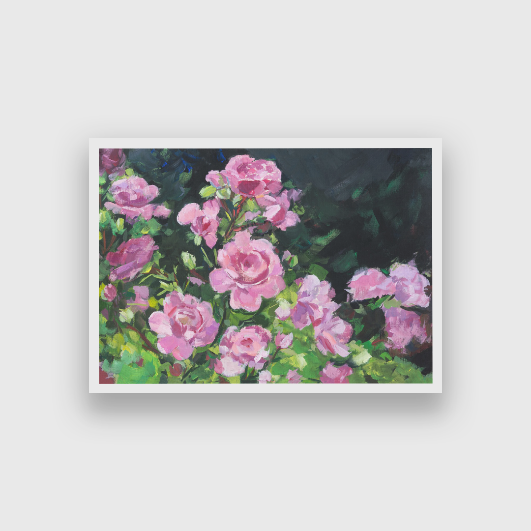 Pink Roses Gouache Painting 3 : 2 Horizontal Premium Wall Art Canvas by MeriDeewar