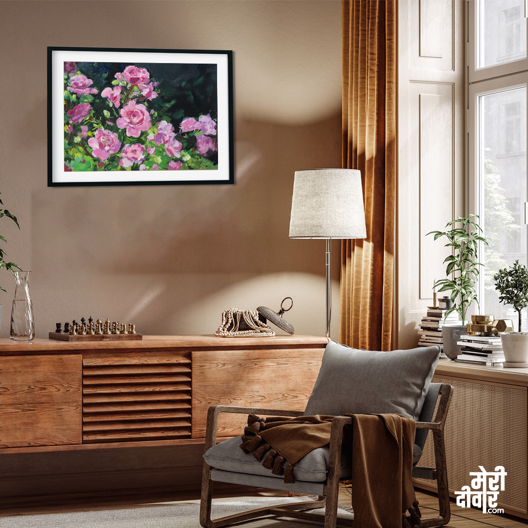 Pink Roses Gouache Painting 3 : 2 Horizontal Premium Wall Art Canvas by MeriDeewar