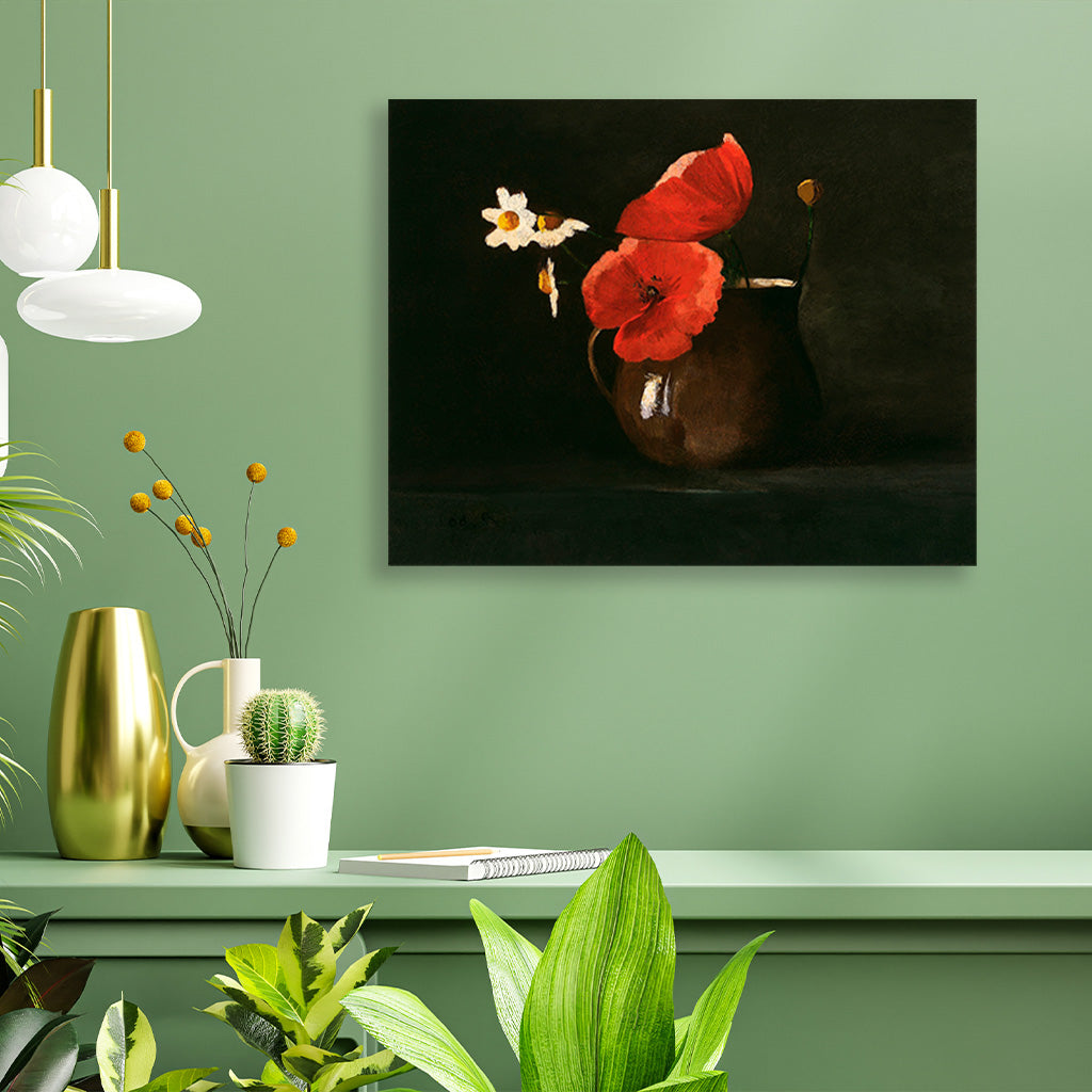 Poppies and Daisies painting 5 : 4 Horizontal Premium Wall Art Canvas by MeriDeewar