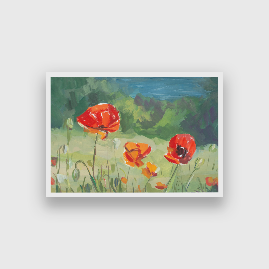 Poppies Gouache Paper Painting 3 : 2 Horizontal Premium Wall Art Canvas by MeriDeewar