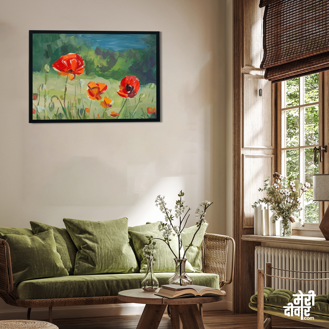 Poppies Gouache Paper Painting 3 : 2 Horizontal Premium Wall Art Canvas by MeriDeewar