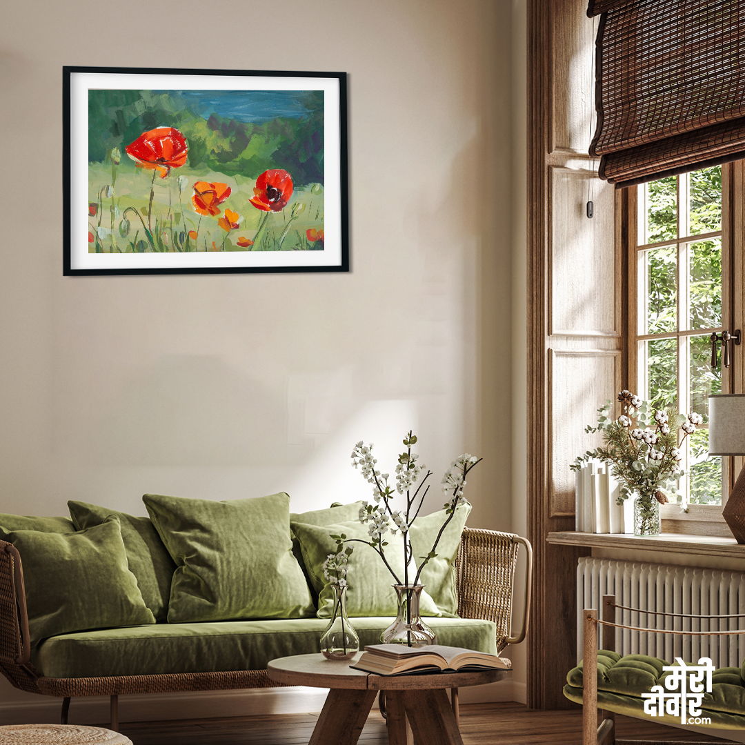 Poppies Gouache Paper Painting 3 : 2 Horizontal Premium Wall Art Canvas by MeriDeewar